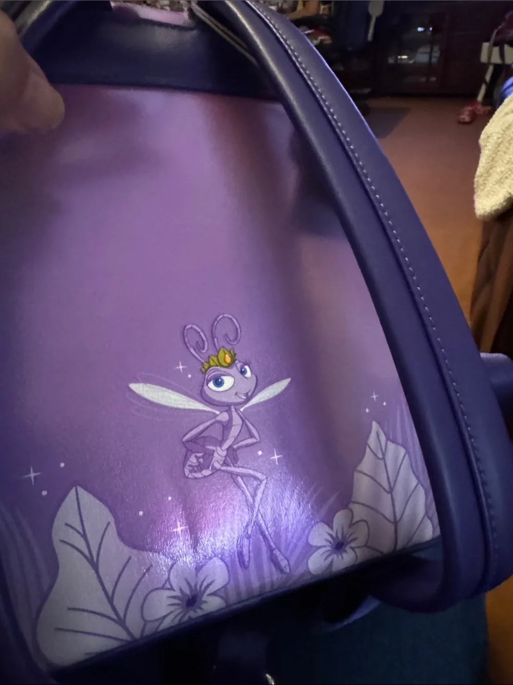 Loungefly Shimmery Purple Bug Mini Backpack with Green Crown